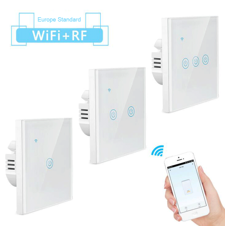 Europe standard Wi-Fi +RF433 intelligent wall switch smartphone remote control voice control wireless control switch