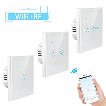 Europe standard Wi-Fi +RF433 intelligent wall switch smartphone remote control voice control wireless control switch